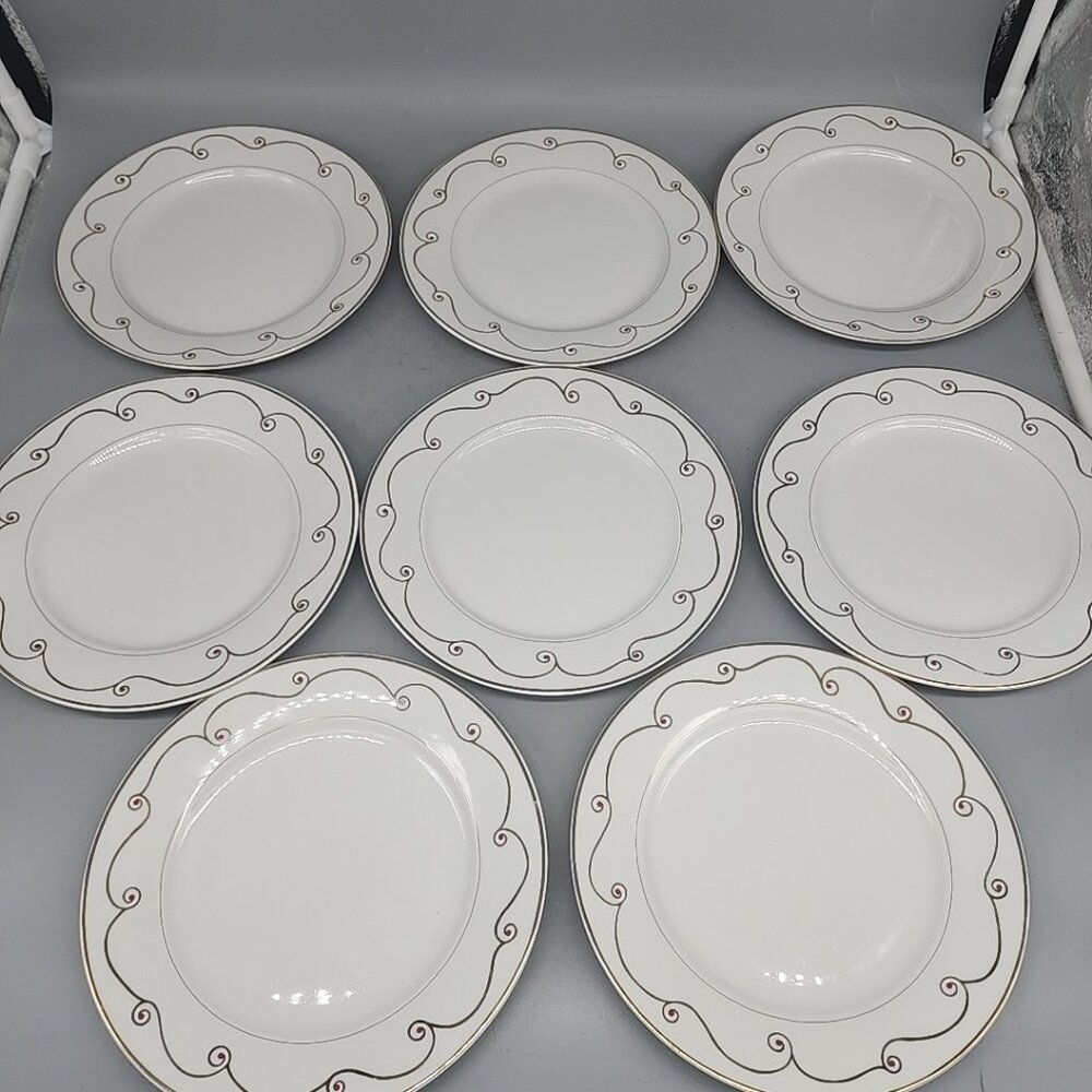 Pier 1 Imports Holiday Scroll Gold Rimmed 7.5” Salad Plates Set of 8